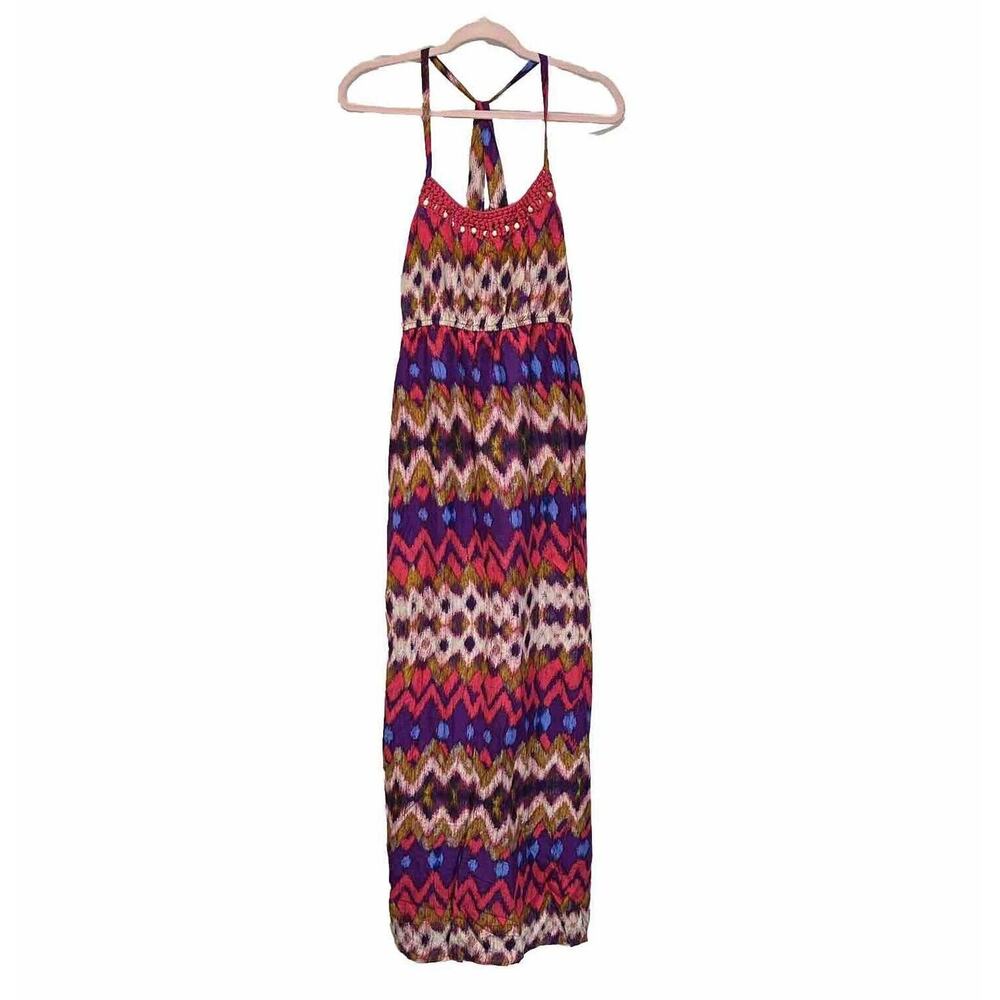 Boho Western XXL 2XL Sleeveless Chevron Print Multicolor Maxi Dress Beach